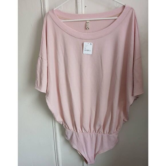 Free People womens xlarge light pink boat neck bodysuit batwing sleeve - Picture 1 of 5